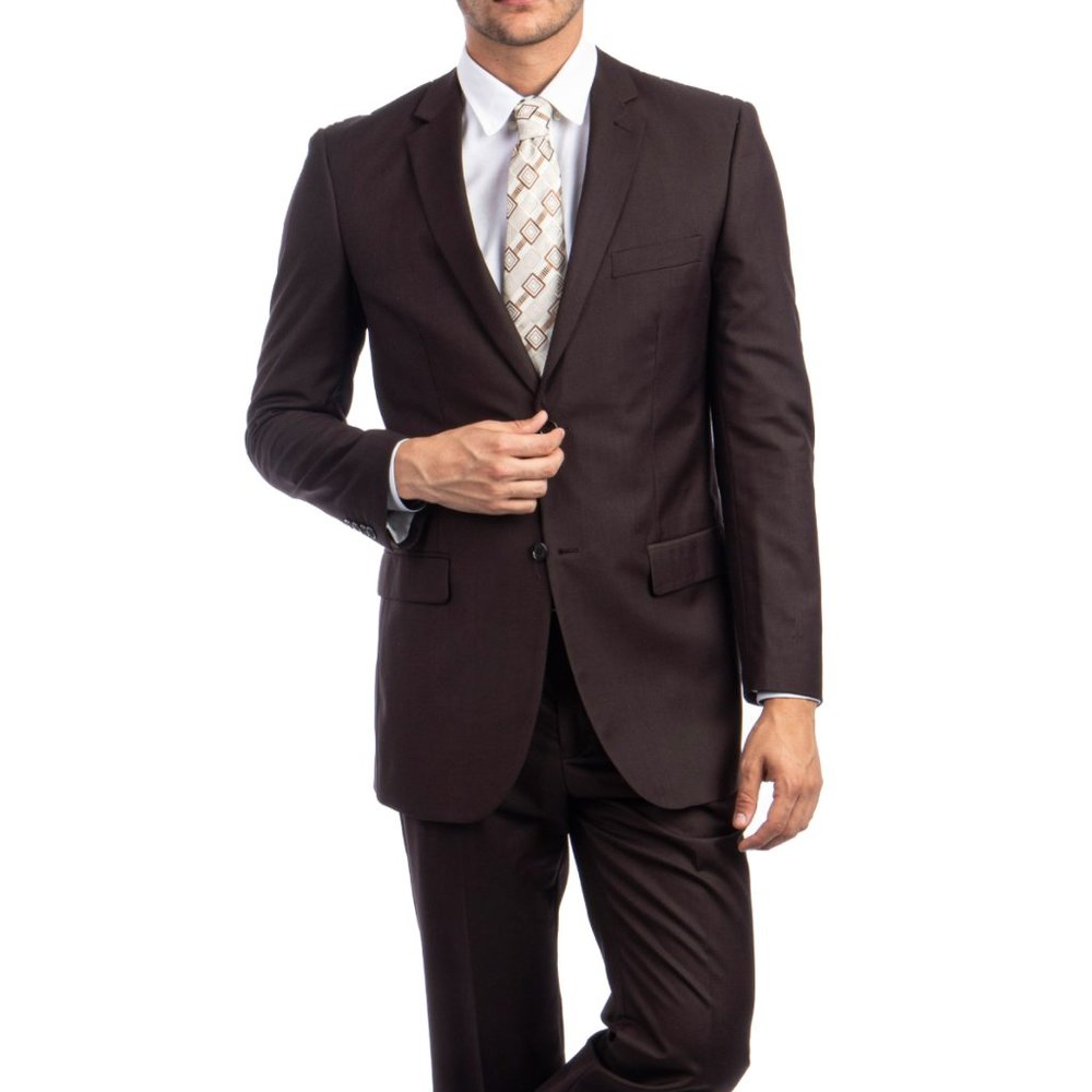 Mens 2pc Modern Fit Suit Notch Lapel, Chocolate Brown